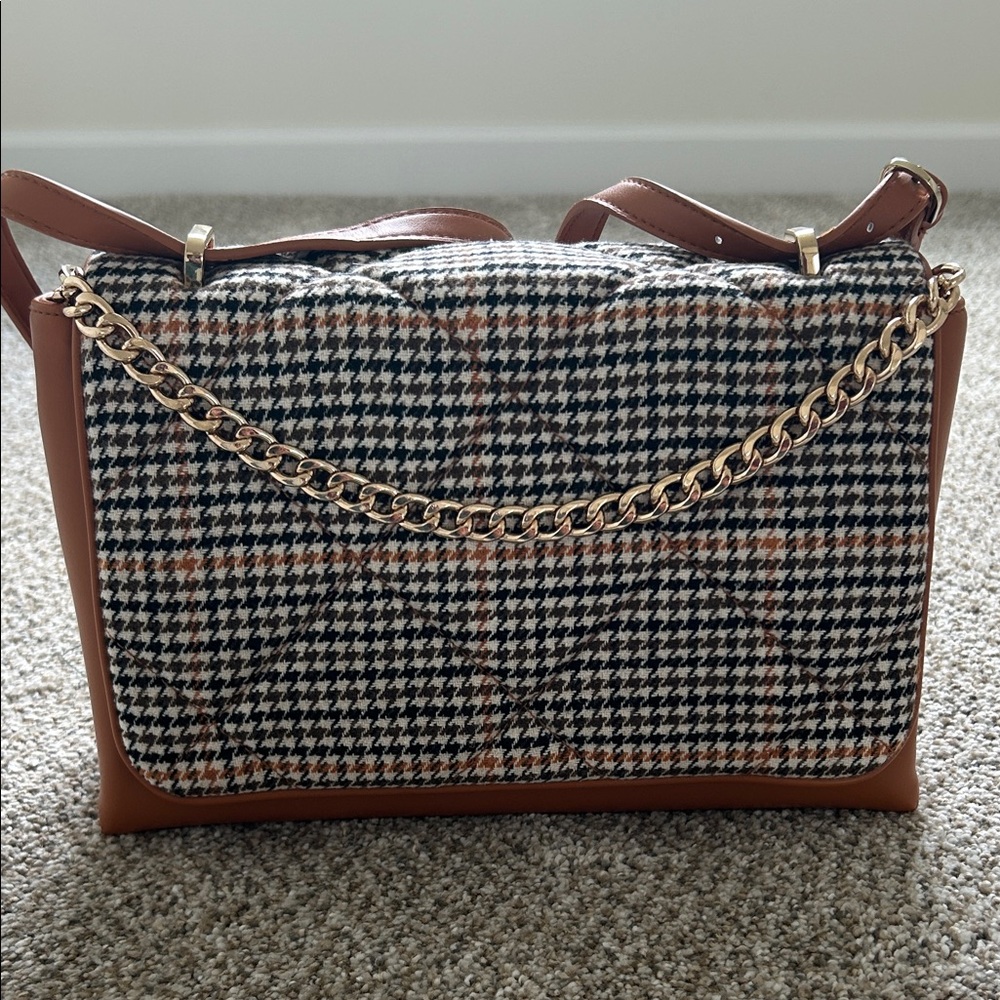 Stylish Houndstooth Chain Shoulder Bag